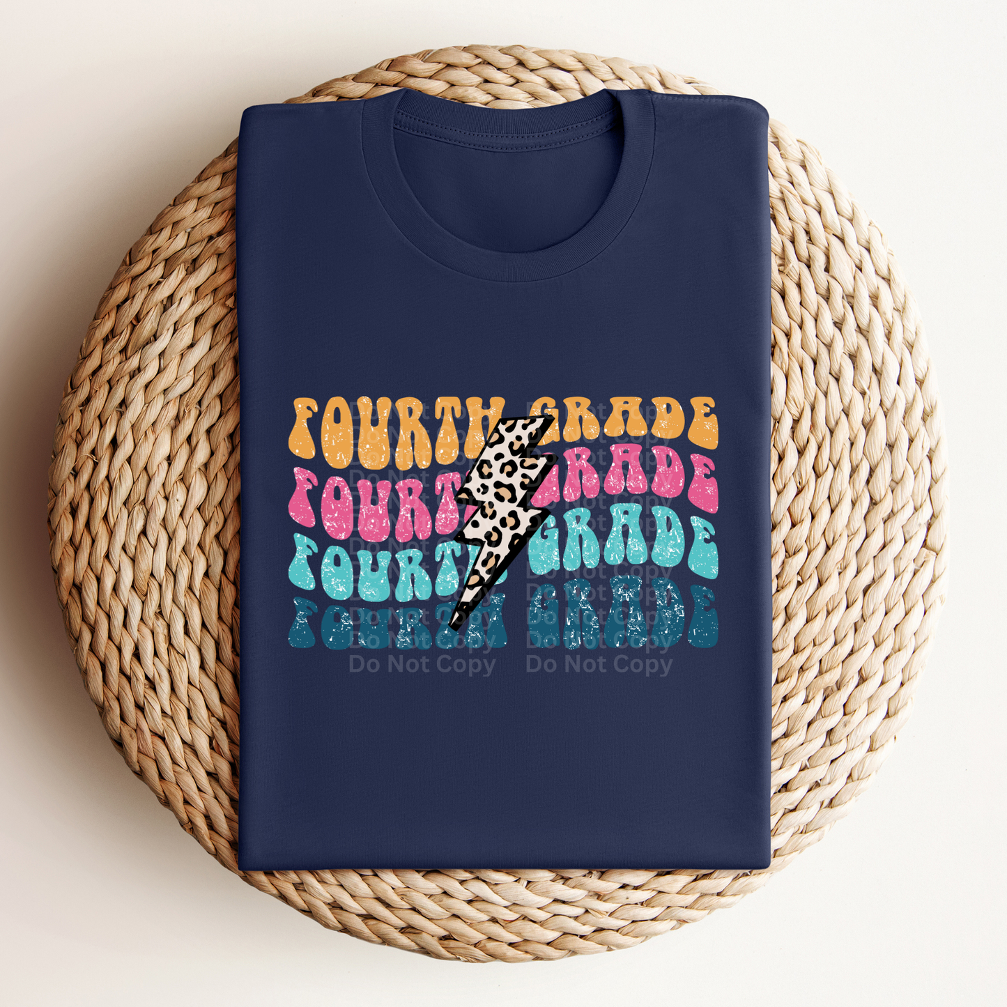 Fourth Grade Colorful/Stacked with Leopard Bolt DTF Transfer