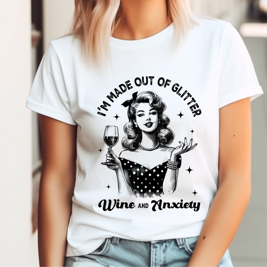 Glitter Wine and Anxiety (Black) DTF Transfer