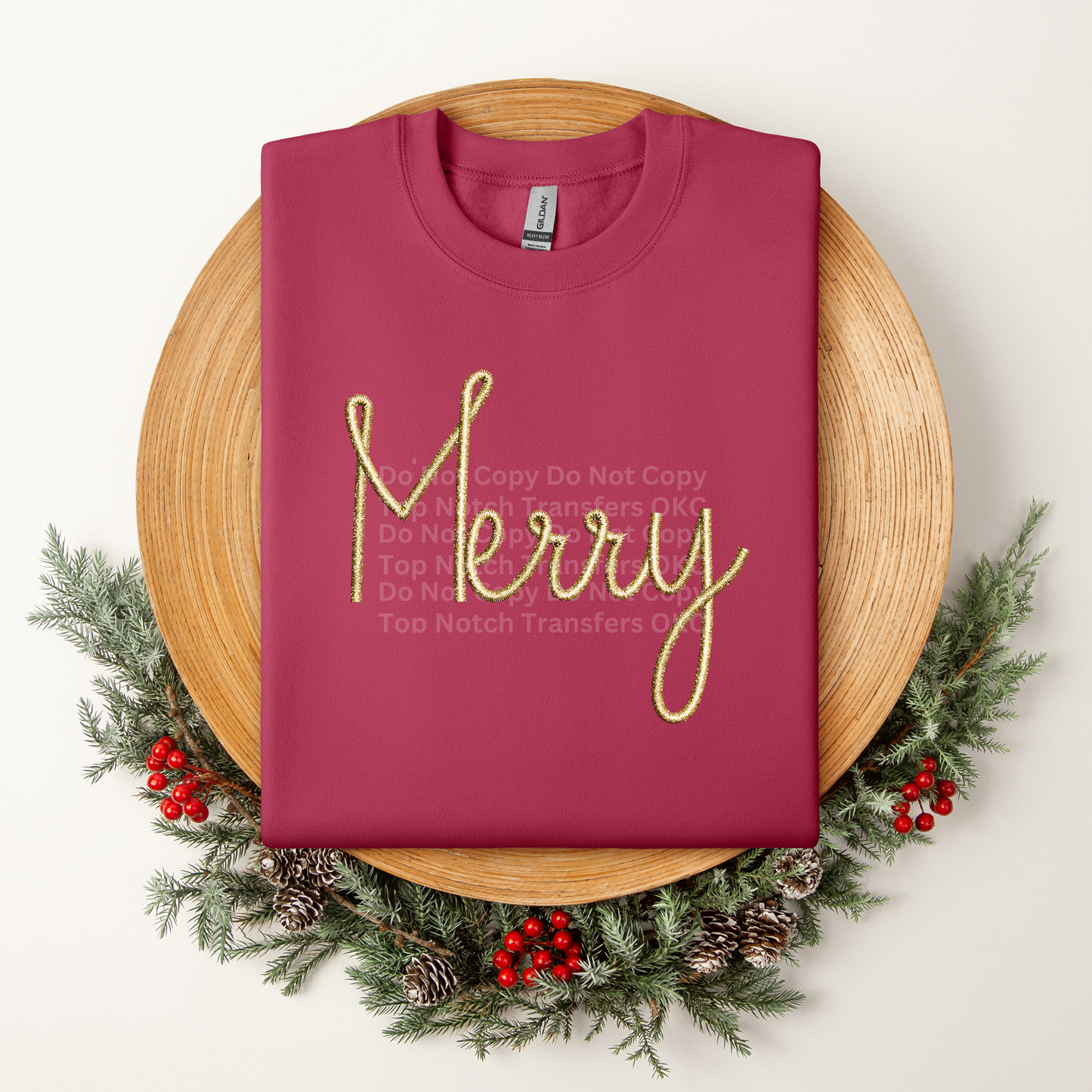 Gold Merry Faux Embroidery DTF Transfer