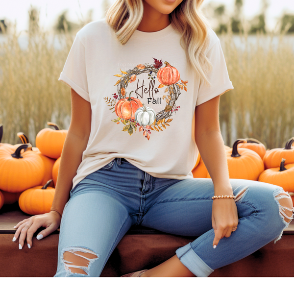 Hello Fall Pumpkin Wreath DTF Transfer