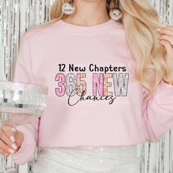 12 New Chapters 365 New Chances Pnk/Slvr Faux Glitter DTF Transfer