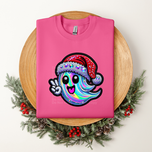 Selfie Ghost Wearing Santa Hat DTF Transfer