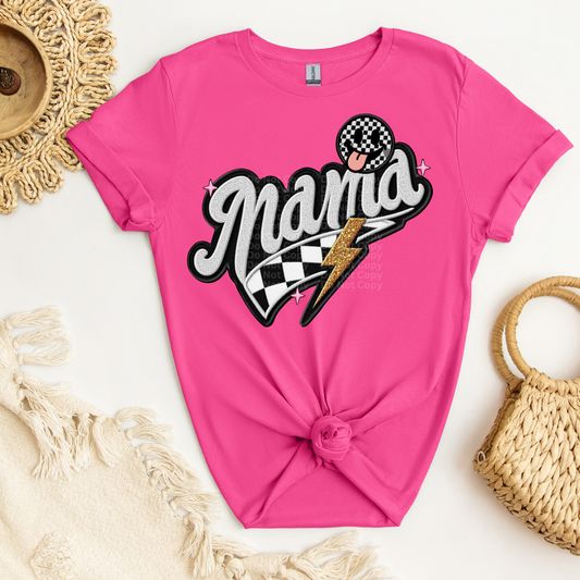Mama Gold Bolt/Checkered Smiley DTF Transfer