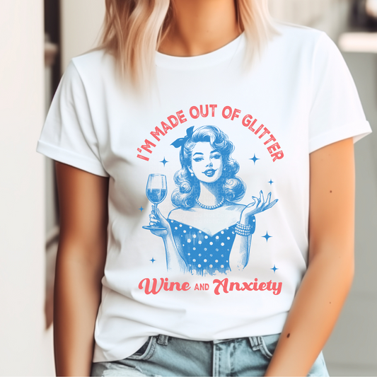 Glitter Wine and Anxiety DTF Transfer