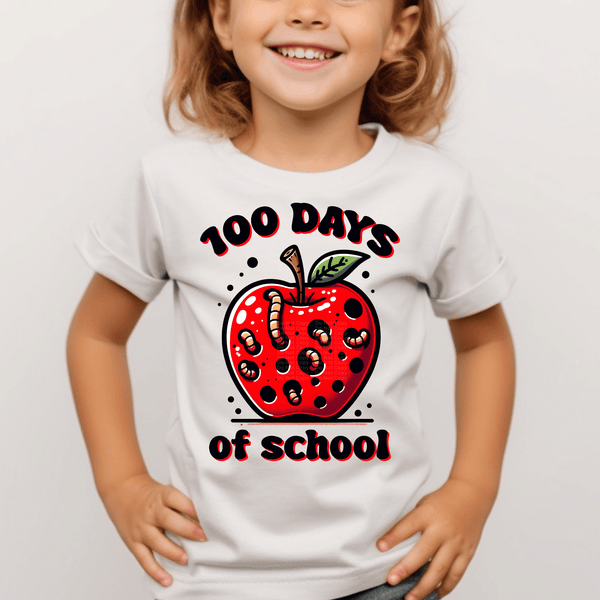 100 Days of School w/ Apple & worm DTF Transfer
