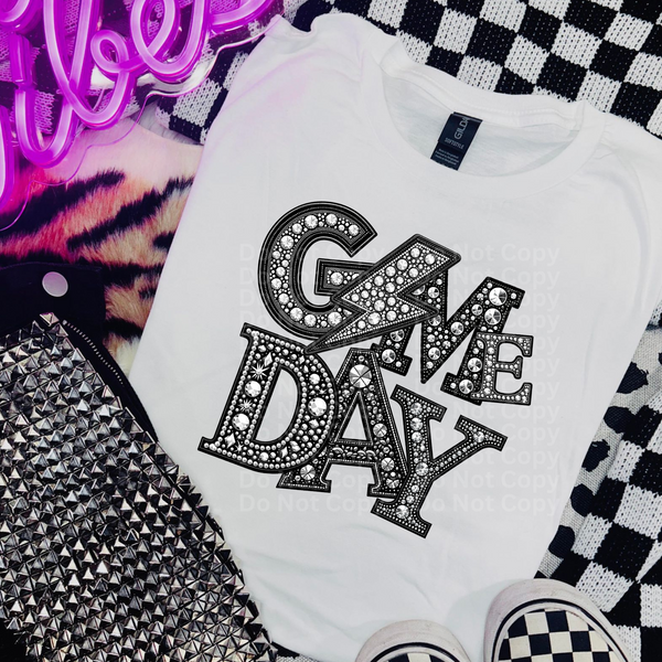 Game Day Lightning - Faux Rhinestone DTF Transfer