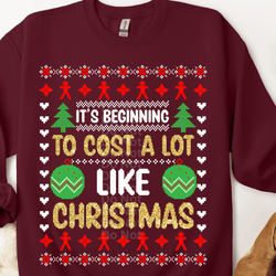 Beginning to Cost a Lot Ugly Christmas Sweater DTF Transfer