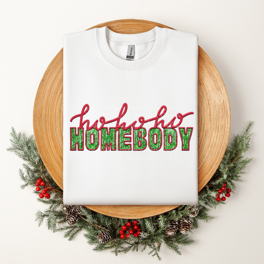 Ho Ho Ho Homebody Red Green Sequin DTF Transfer