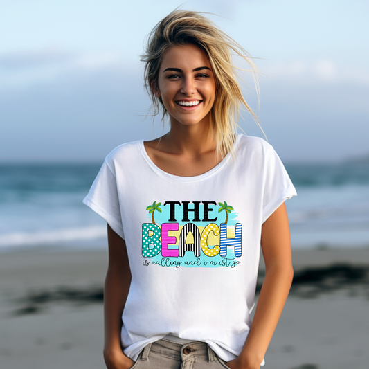 The Beach Is Calling And I Must Go Blue w/palm trees DTF Transfer