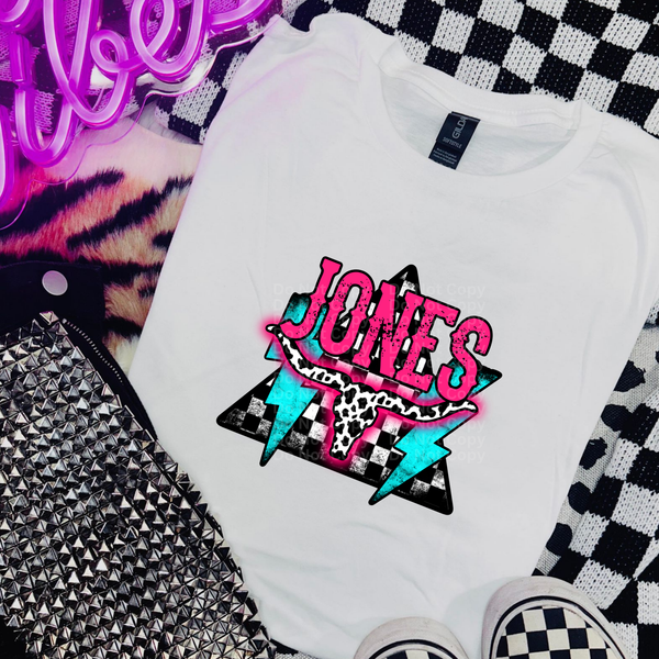 J0nes Pink, Blue & Checkered Triangle DTF Transfer