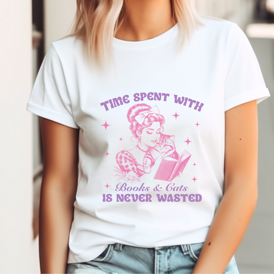 Time Spent with Books & Cats DTF Transfer