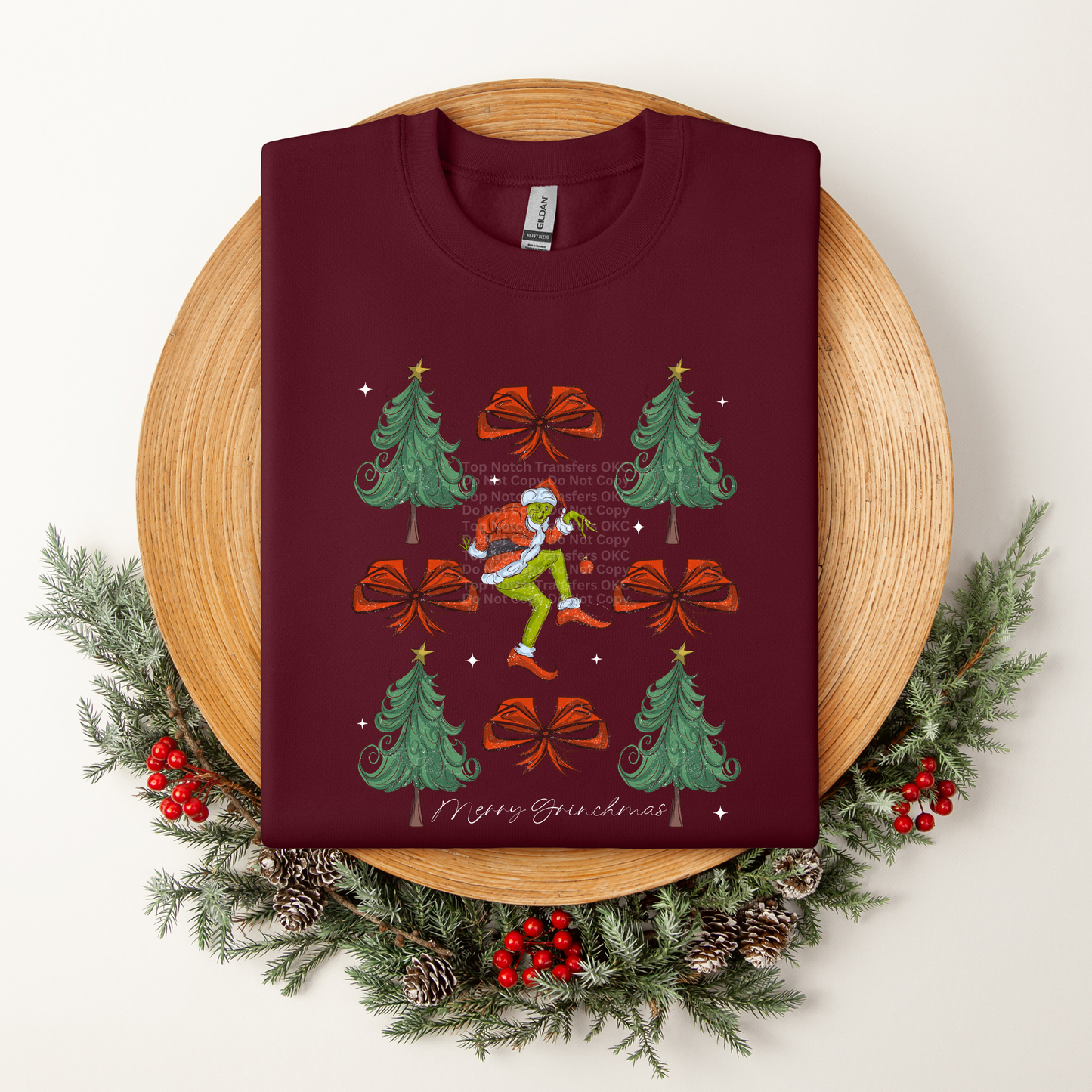 Merry Gr!nchmas Bow & Tree Coquette (White) DTF Transfer