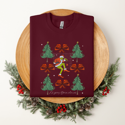 Merry Gr!nchmas Bow & Tree Coquette (White) DTF Transfer