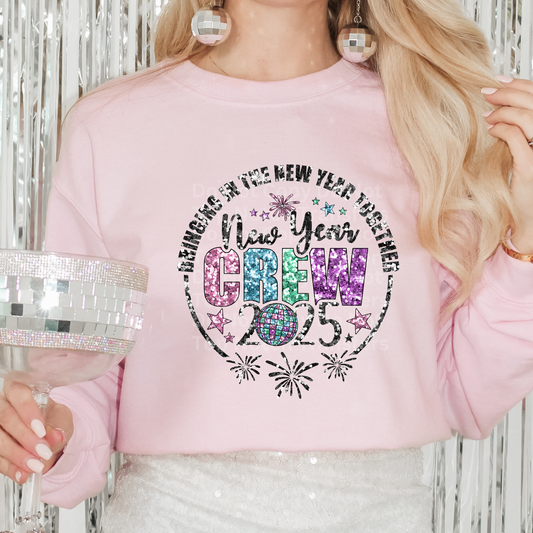 New Years Crew 2025 Faux Sequins DTF Transfer