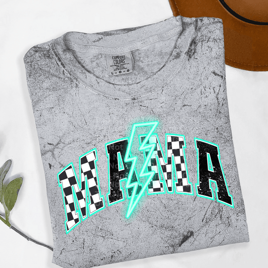 Checkered Mama Neon Teal DTF Transfer