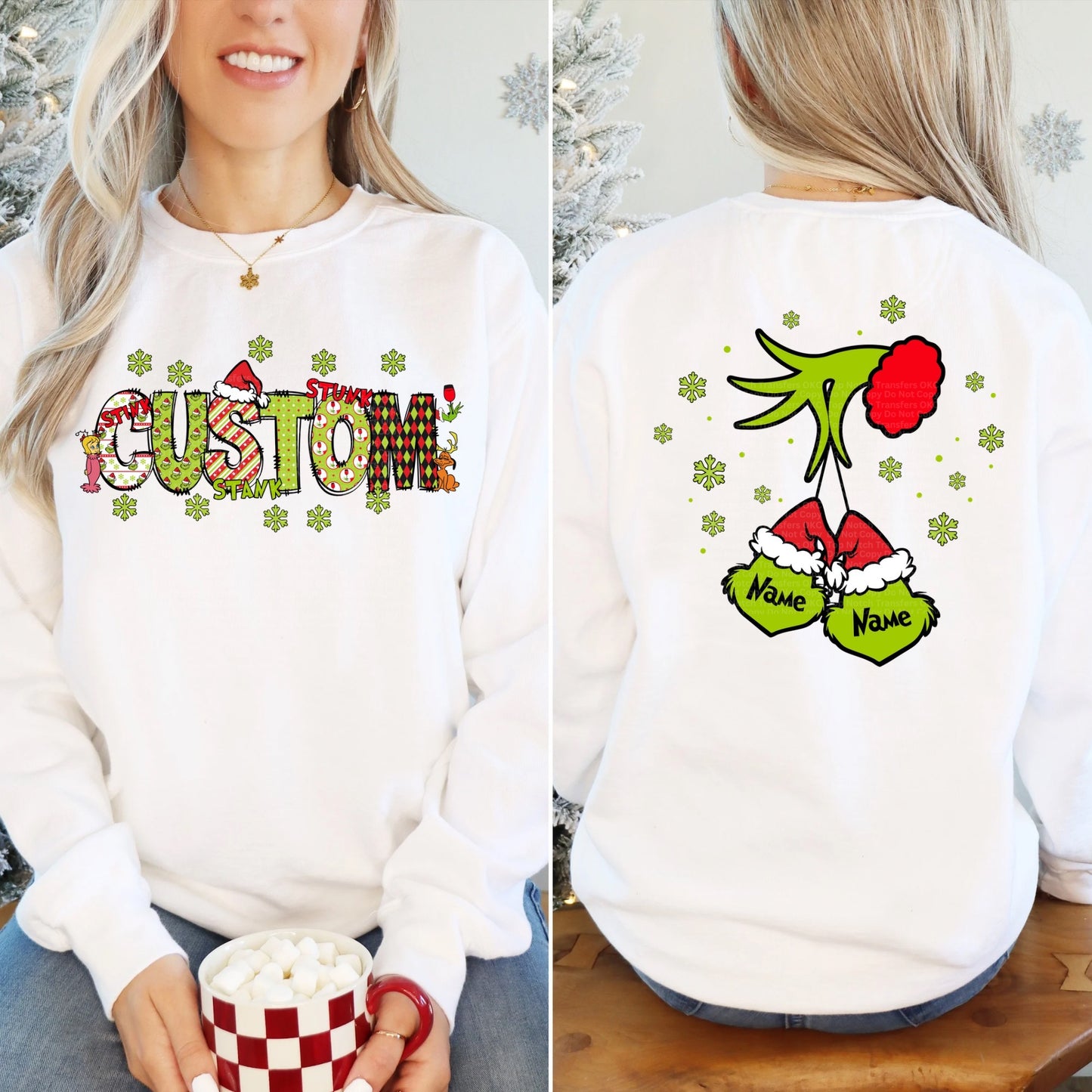 Red Christmas Custom Design with optional back design* ordered separately- leave info for names for back design in checkout notes* Up to 10 names*