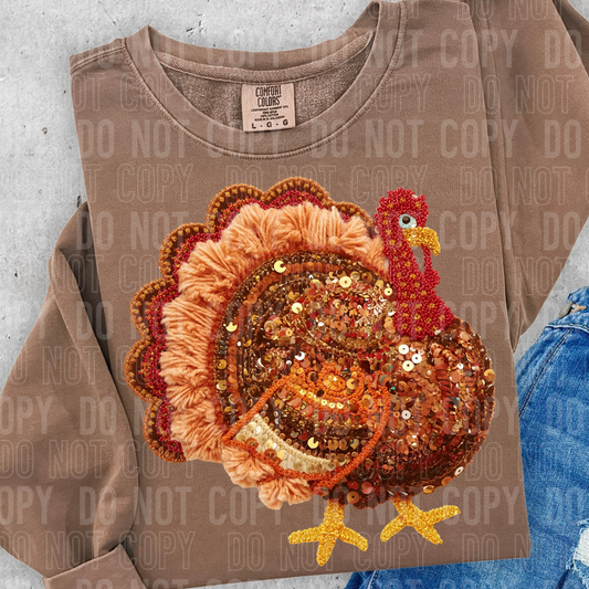 Faux Yarn Sequin Turkey DTF Transfer