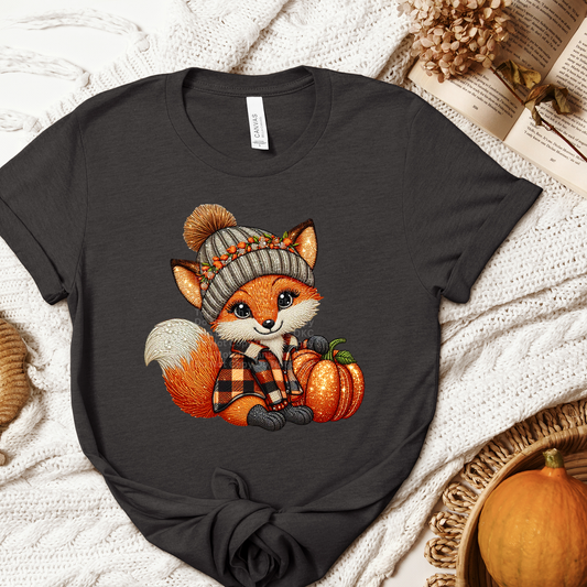 Cute Fox Wearing Beanie - Faux Embroidery DTF Transfer
