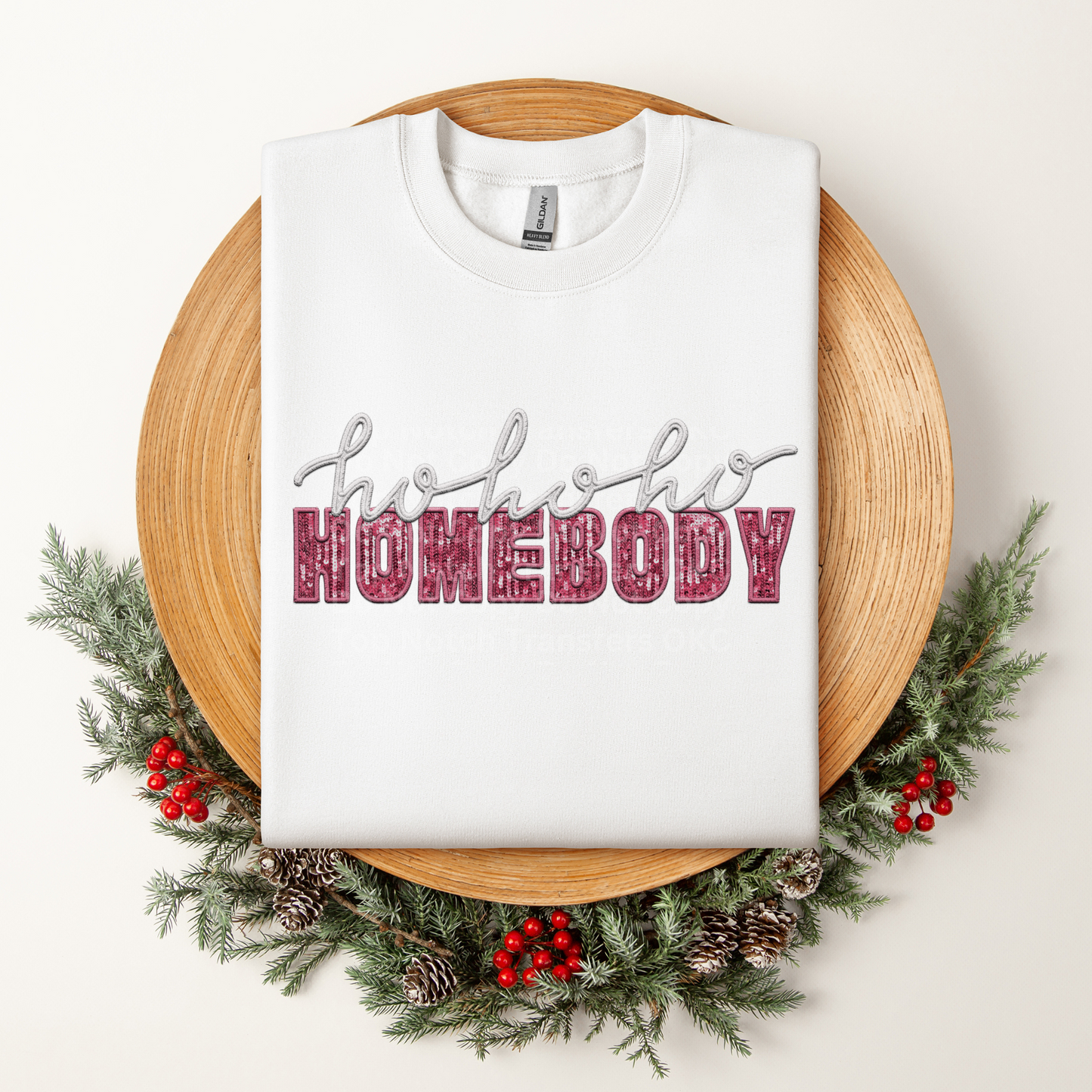 Ho Ho Ho Homebody White Pink Sequin DTF Transfer
