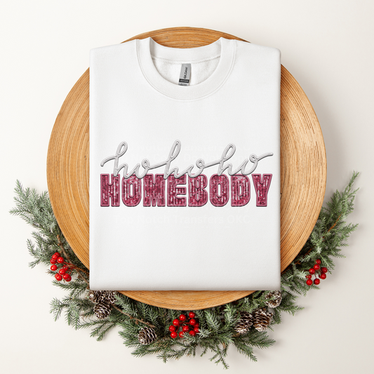 Ho Ho Ho Homebody White Pink Sequin DTF Transfer