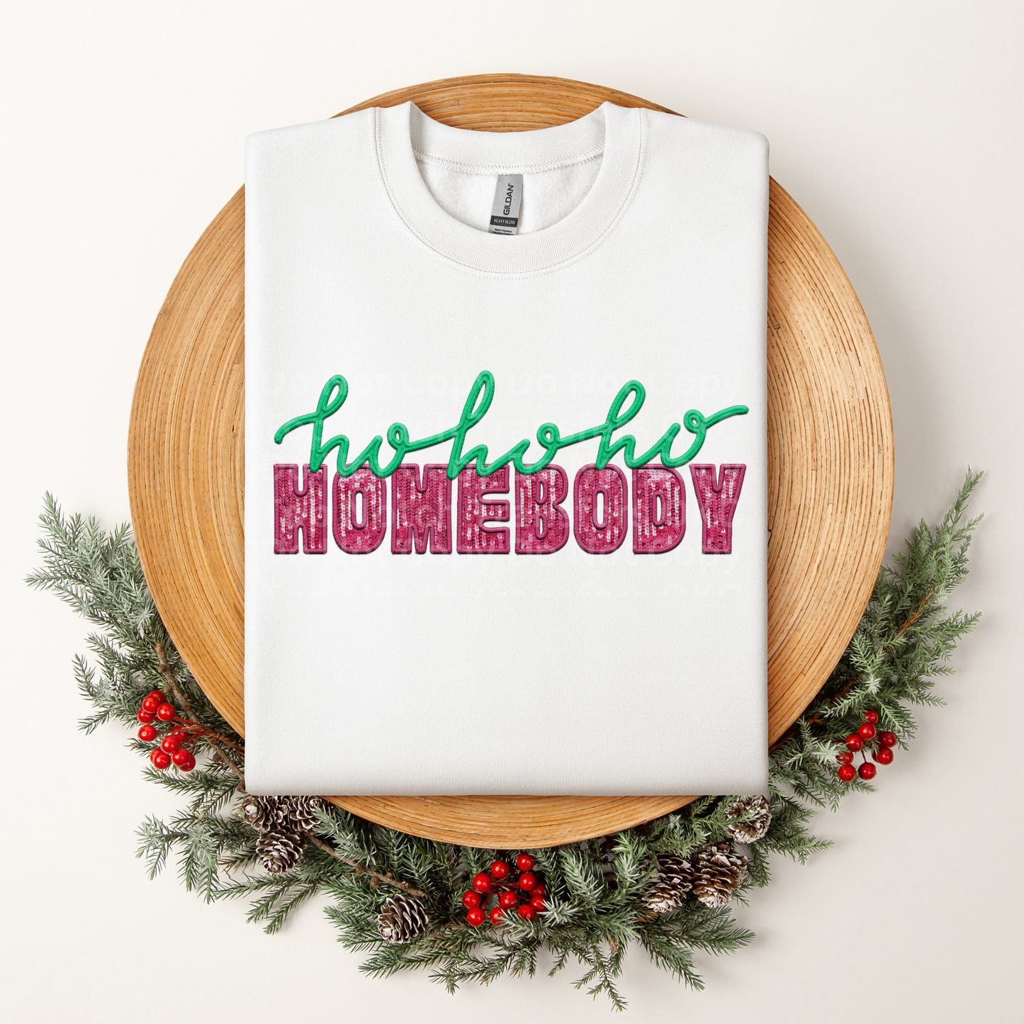 Ho Ho Ho Homebody Green Pink Sequin DTF Transfer