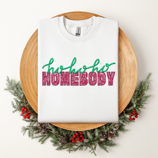 Ho Ho Ho Homebody Green Pink Sequin DTF Transfer