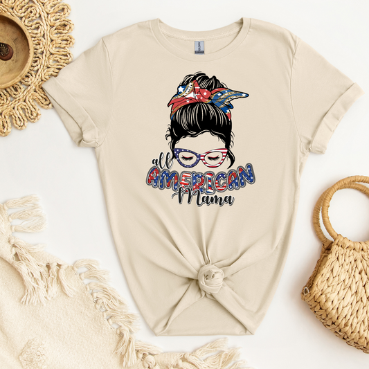 All American Mama Messy Bun DTF Transfer
