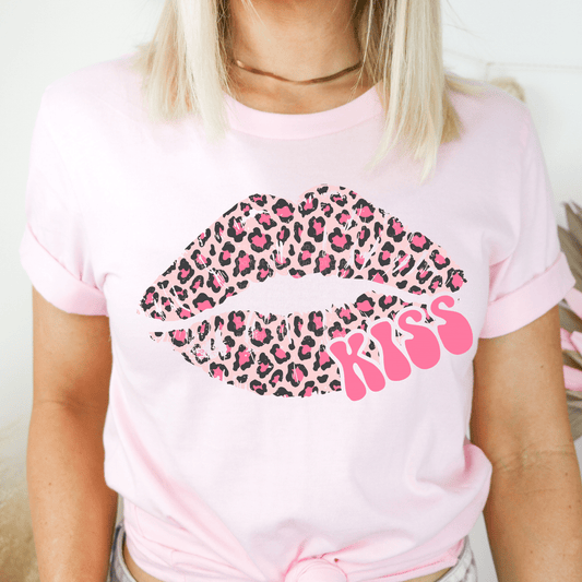 Kiss Pink Leopard Print lips DTF Transfer