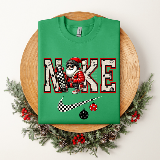 Red & Black Skateboard Santa Checkmark Design DTF Transfer