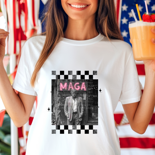 MAGA Black & White Checkered DTF Transfer