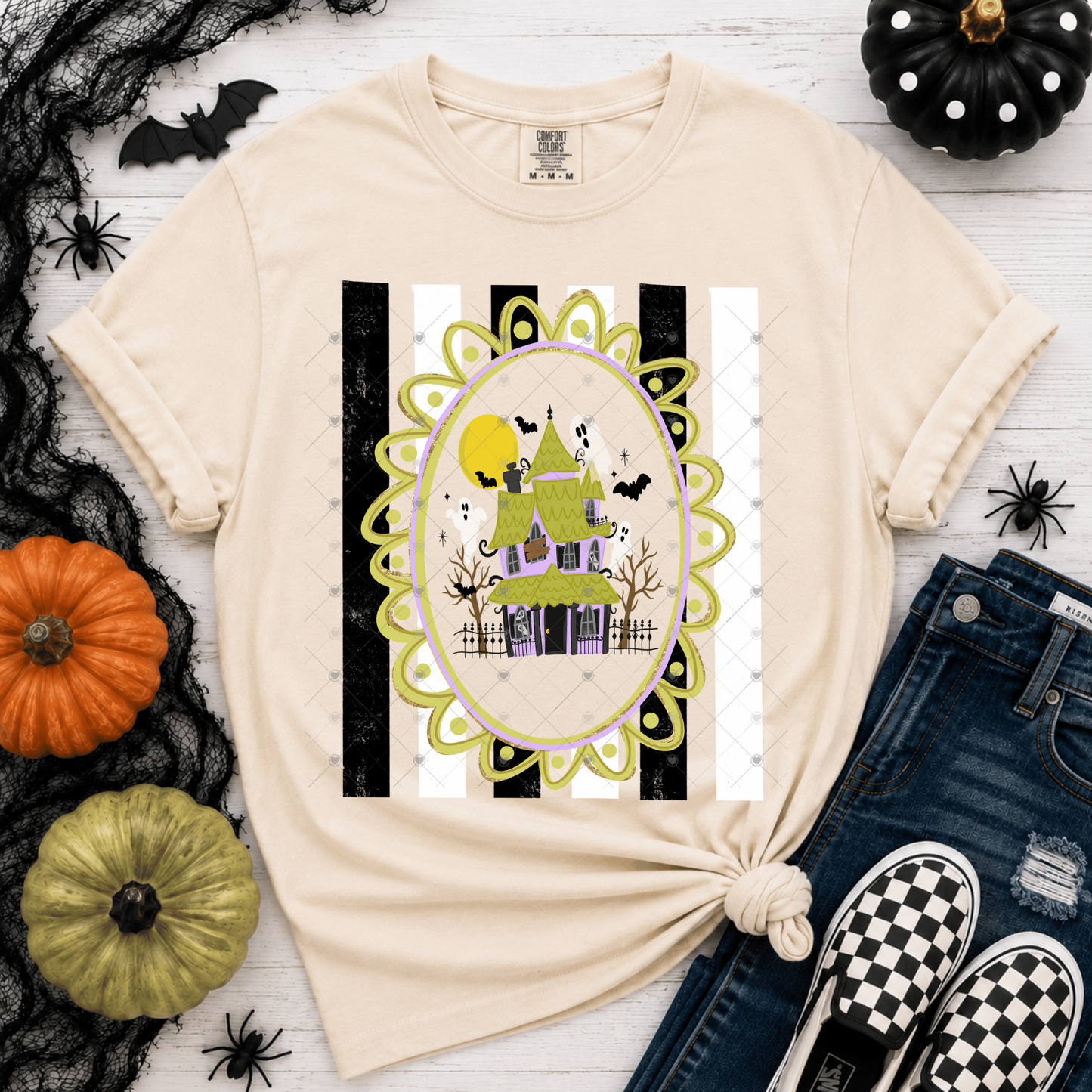 Haunted Halloween Frame w/ Stripes DTF Transfer