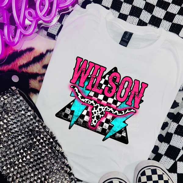 W!lson Pink, Blue & Checkered Triangle DTF Transfer