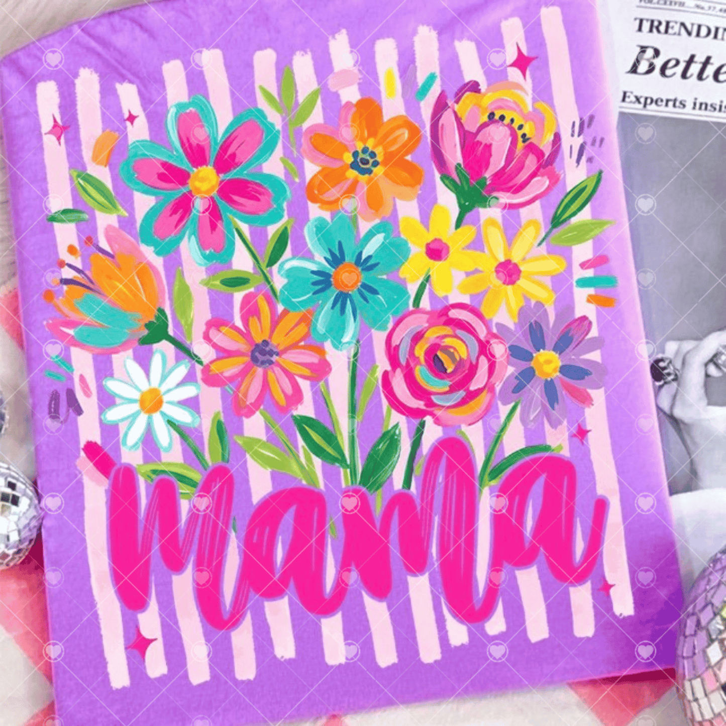 Mama Floral Bouquet Stripes DTF Transfer