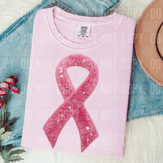 Faux Yarn Embroidery Pink Ribbon DTF Transfer