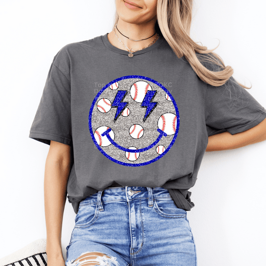 Baseball Smiley Glitter DTF Transfer