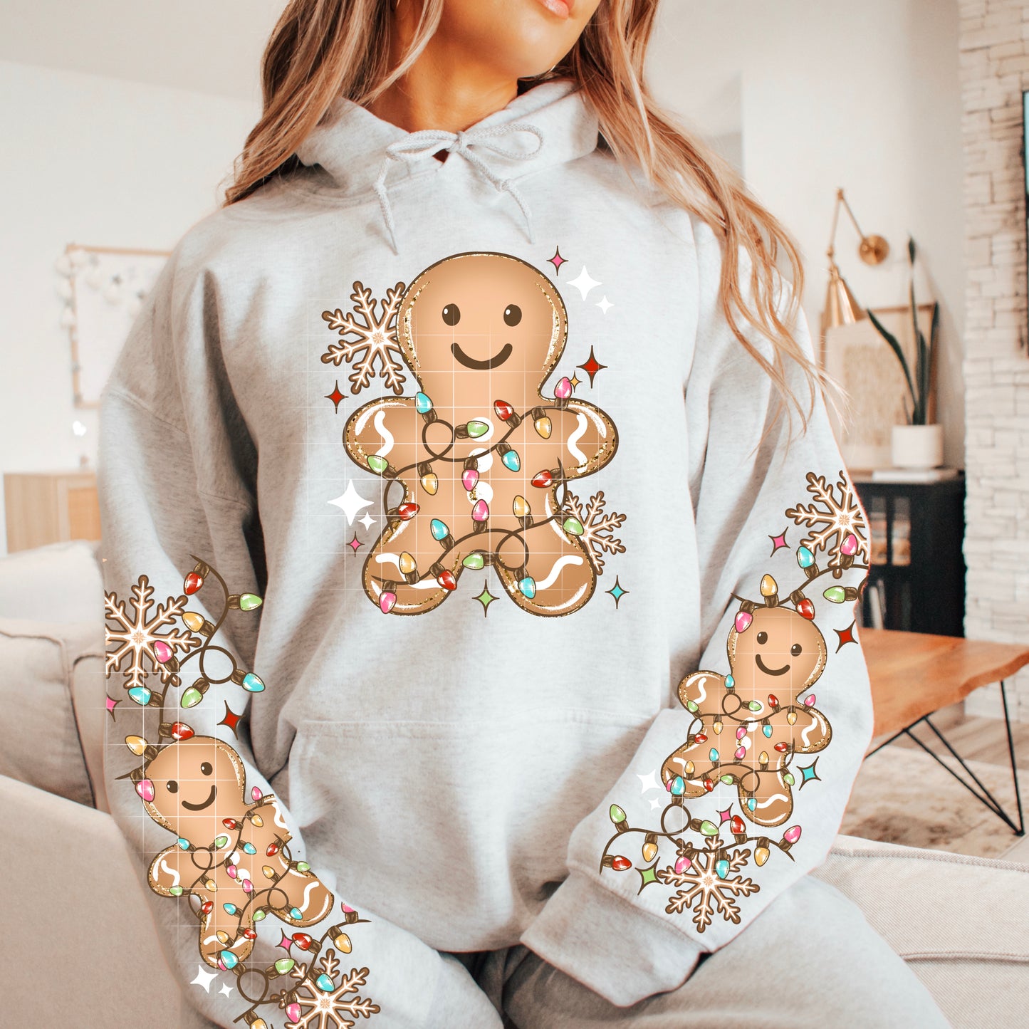 Gingerbread Cookie Wrapped in Lights *Optional long sleeve design* DTF Transfer