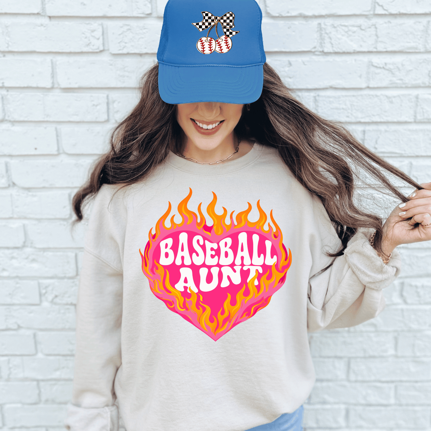 Baseball Aunt Flame Heart DTF Transfer