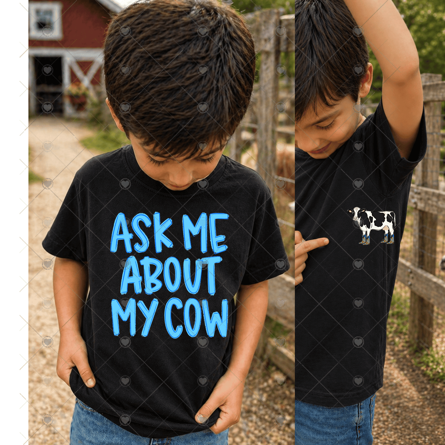 Ask Me About My Cow Light Blue DTF Transfer *Comes with little cow to hide*