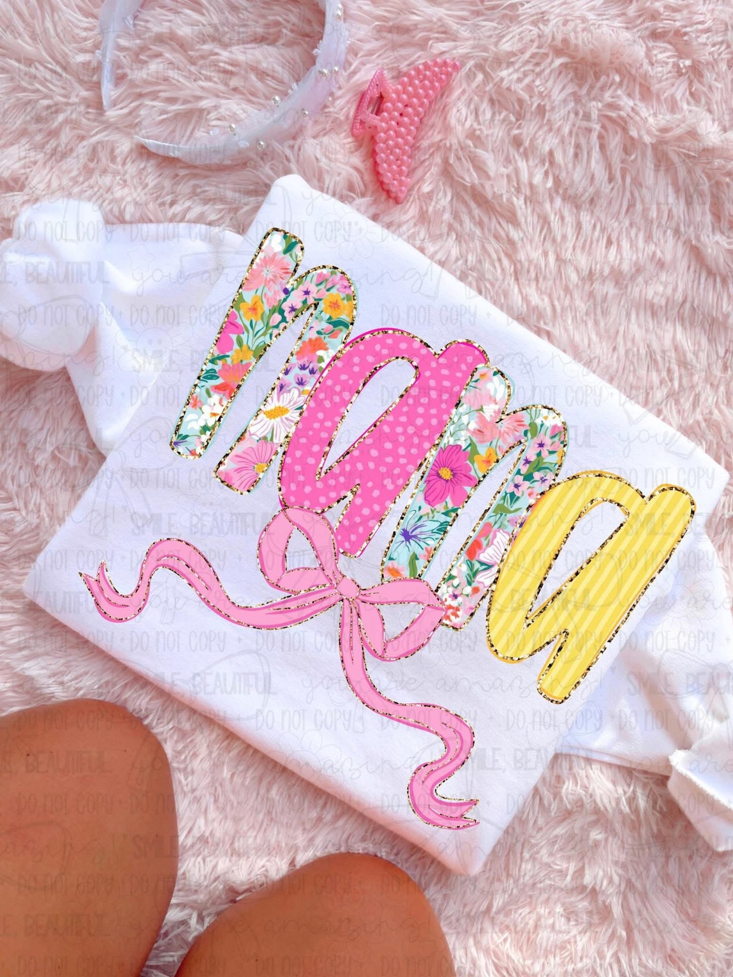 Nana Floral w/ gold details & bow DTF Transfer