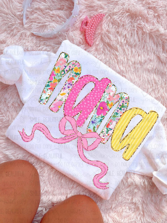 Nana Floral w/ gold details & bow DTF Transfer