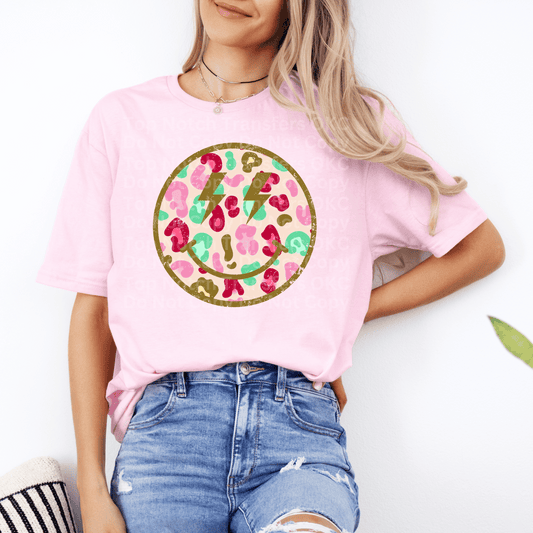 Colorful Leopard Print Smiley DTF Transfer