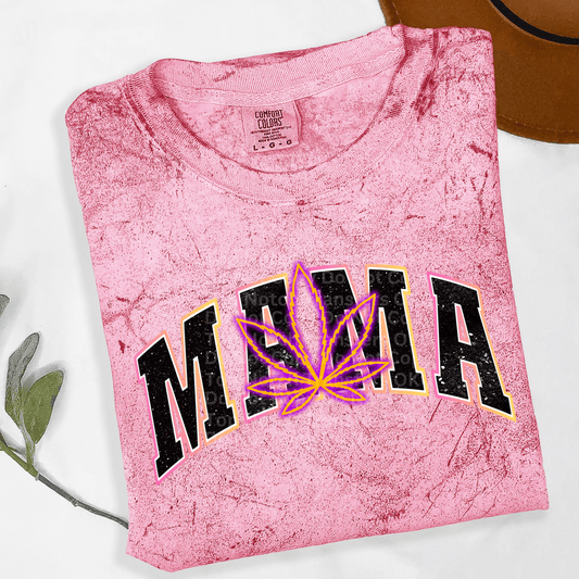 Checkered Mama Neon Pink Leaf DTF Transfer