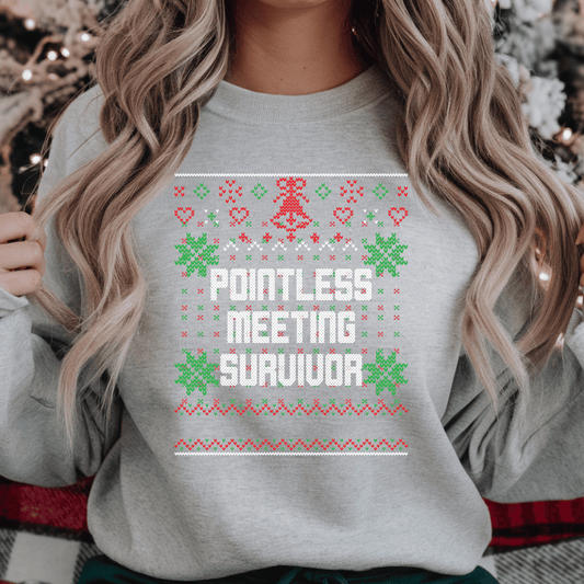 Pointless Meeting Survivor Christmas Sweater Design DTF Transfer