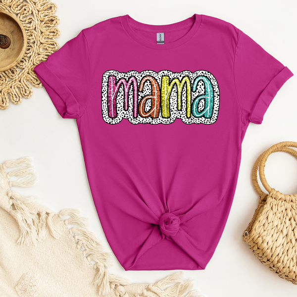 Mama - Colorful Faux Sequin on white/black Background DTF Transfer