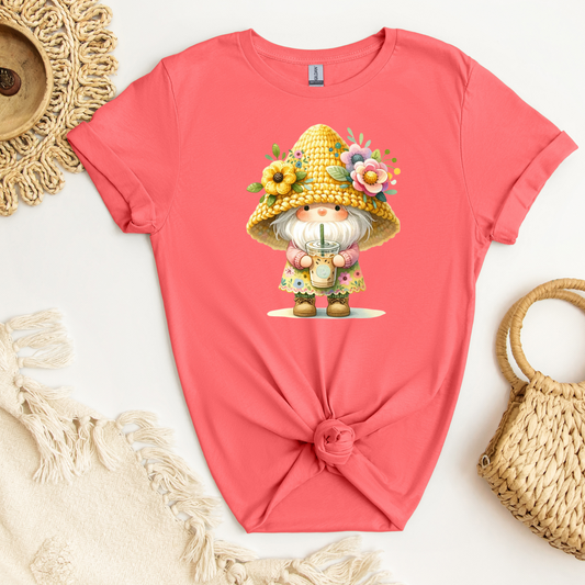 Garden Gnome Holding Iced Coffee DTF Transfer