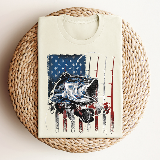 Vertical Fishing Pole Flag Hooked Fish DTF Transfer