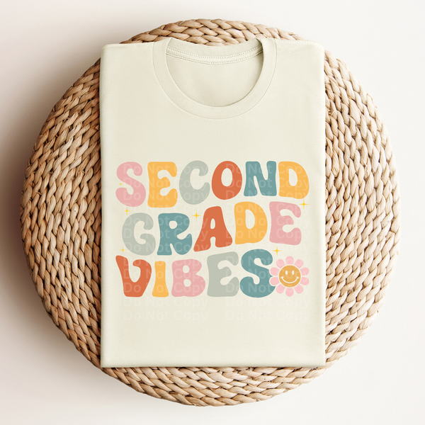 Second Grade Vibes Colorful Retro Font DTF Transfer