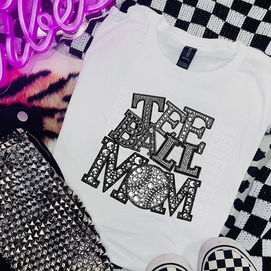 Tee Ball Mom - Faux Rhinestone DTF Transfer