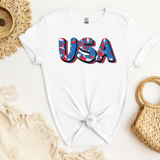 USA in Red, White & Blue Brush Strokes DTF Transfer