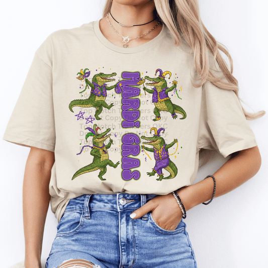 Mardi Gras Dancing Gators DTF Transfer